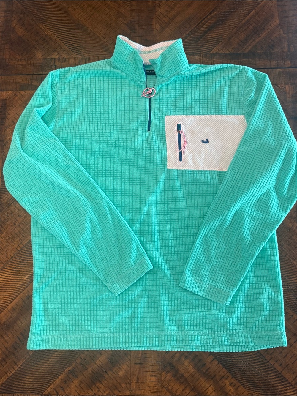 Southern Marsh Aqua Grid Quarter-Zip Pullover with White Collar Lining